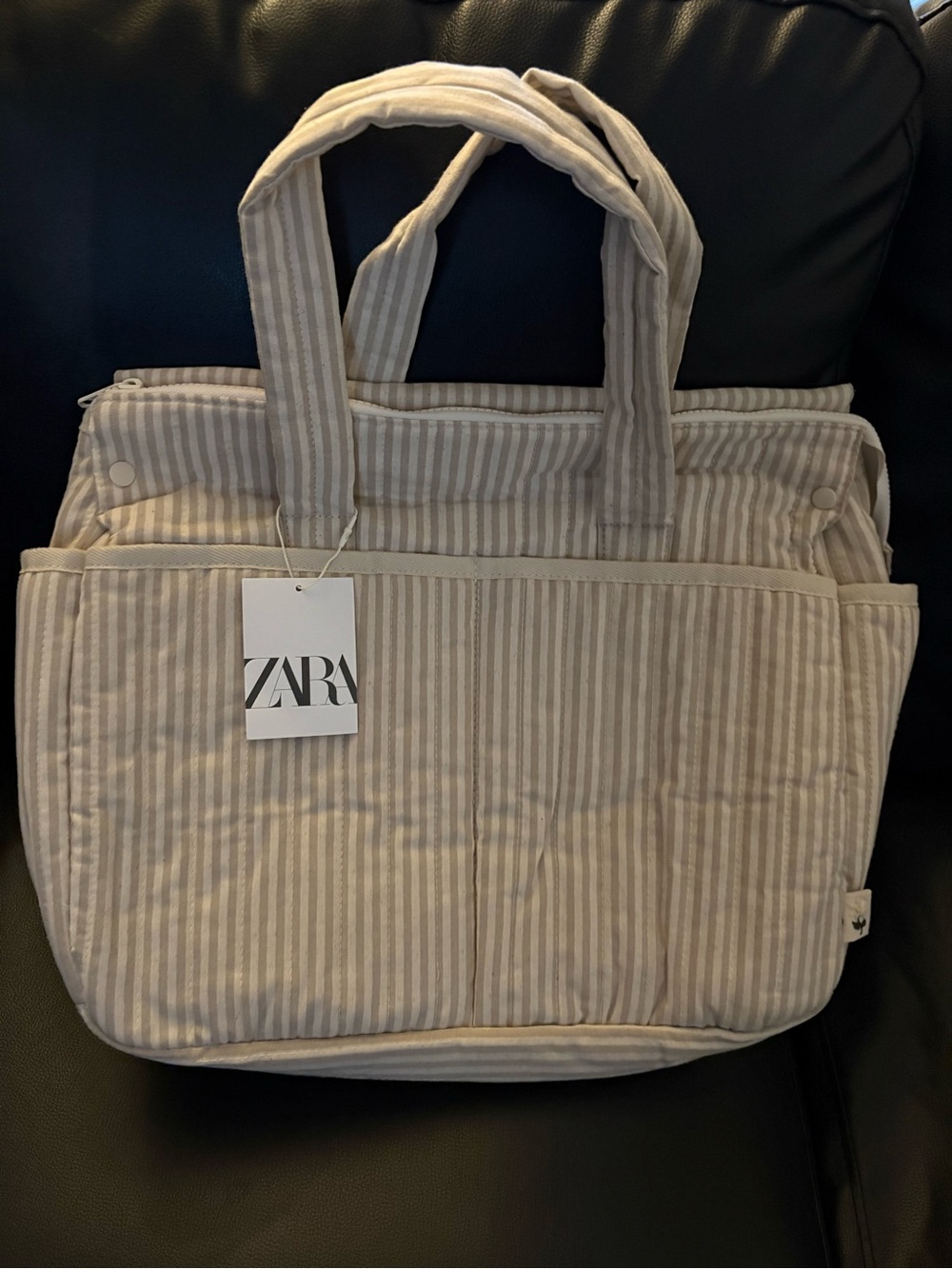 ZARA Cream & Tan Striped Quilted Maternity Set / Baby Bag *NWT
